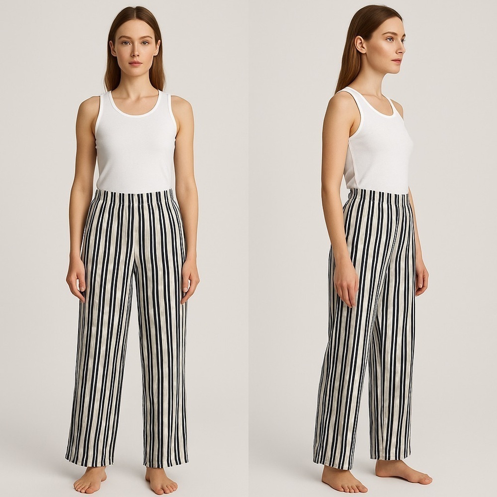 Andrea Jovine Linen Blend Striped Wide Leg Pants L Sailorcore Beach Coastal